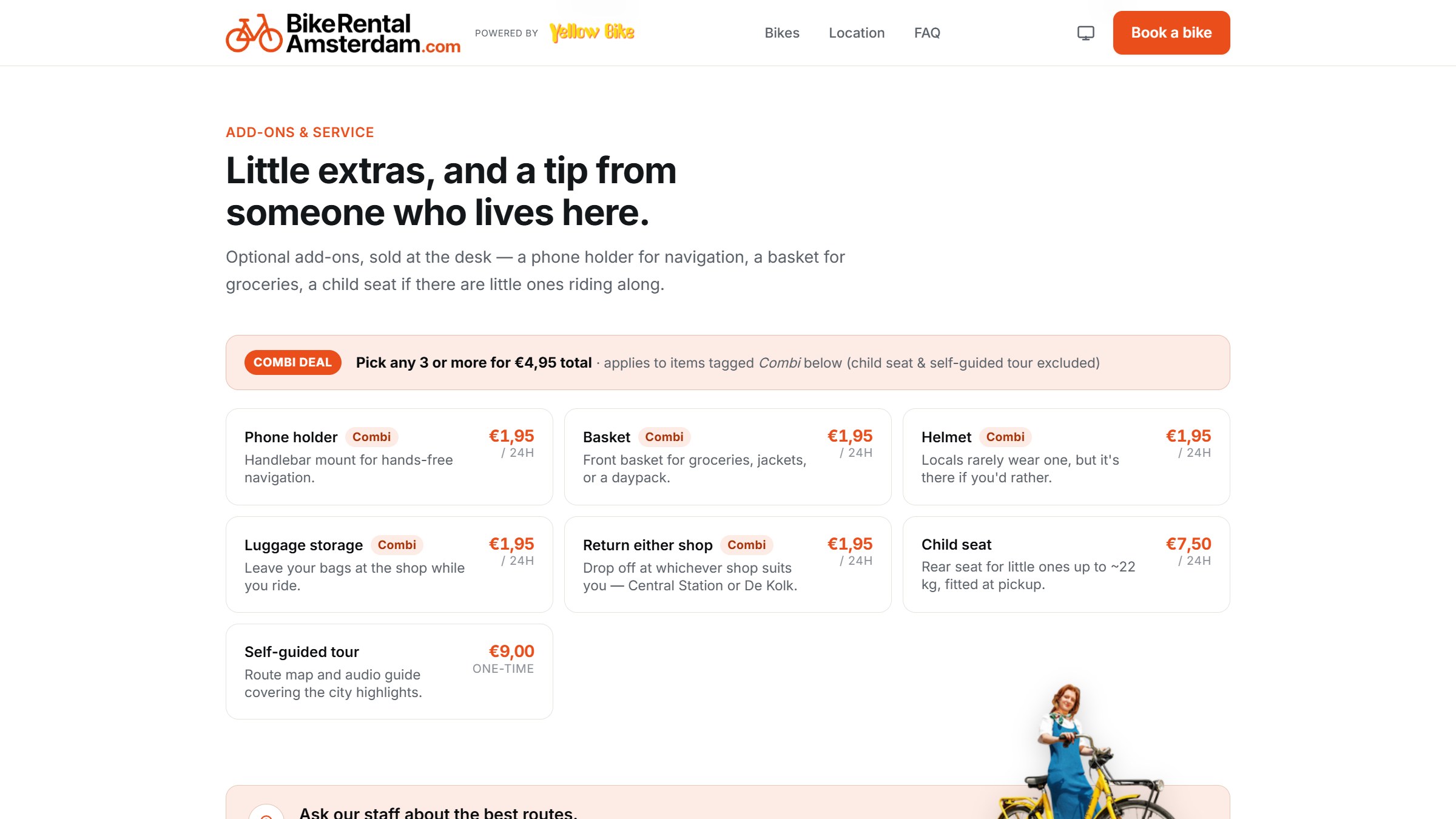 Extra's en combideal op bikerentalamsterdam.com